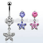 bnrz319 casted steel cz belly banana w flower w cz petals