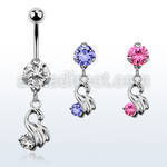 bnrz375 casted steel cz belly banana w little swan w round cz