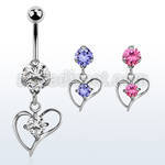 bnrz391 casted steel cz belly banana w heart w prong set cz 