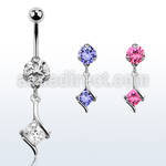 bnrz406 casted steel cz belly banana w square prong set cz