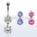 bnrz407 casted steel cz belly banana w dangling 8mm round cz
