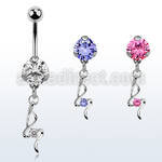 bnrz410 casted steel cz belly banana w fancy design w czs 