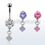bnrz411 casted steel cz belly banana w small flower w czs