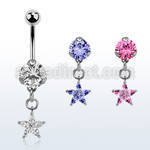 bnrz413 casted steel cz belly banana w flower shape prong set cz