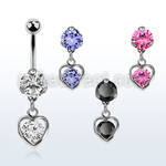 bnrz419 casted steel cz belly banana w heart with cz