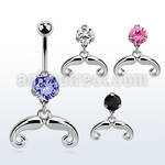 bnrz516 casted steel cz belly banana w french mustache design