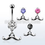 bnrz517 casted steel cz belly banana w up turned mustache design