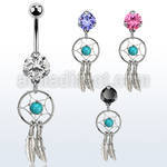 bnrz544 casted steel cz belly banana w dream catcher design