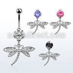 bnrz566 casted steel cz belly banana w dangling dragonfly