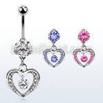 bnrz571 casted steel cz belly banana w round cz in heart shape