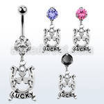 bnrz572 casted steel cz belly banana w horseshoe w lucky banner