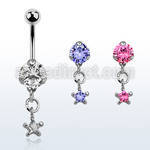 bnrz585 casted steel cz belly banana w prong set star shaped cz