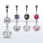 bnrz590 steel casting belly banana w cz dangling crown w cz