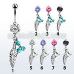bnrz601b casted steel cz belly banana w feather faux turquoise