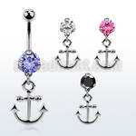 bnrz632 casted steel cz belly banana w plain anchor design
