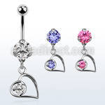 bnrz66 casted steel cz belly banana w lying heart shape w cz