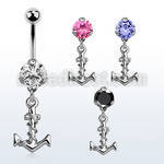 bnrz699 casted steel cz belly banana w plain anchor w rope
