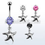 bnrz727 casted steel cz belly banana w dangling plain starfish