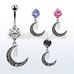 bnrz730c casted steel cz belly banana w vintage moon single star