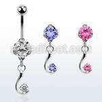 bnrz730z casted steel cz belly banana w dangling single cz 