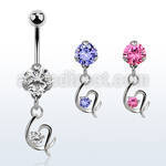 bnrz731 casted steel cz belly banana w fancy heart w single cz 
