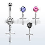bnrz757 casted steel cz belly banana w plain small steel cross