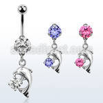 bnrz7 casted steel cz belly banana w dolphin w prong set cz