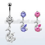 bnrz89 casted steel cz belly banana w elegant swan w cz
