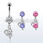 bnrz9 casted steel cz belly banana w heart w big round cz
