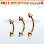 bnttcn4 rose gold steel eyebrow banana w 2 4mm cones