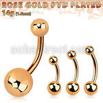 bnttg rose gold steel belly banana with 5mm 8mm balls