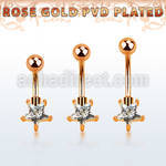 bnttstz rose gold steel belly banana w star shaped prong set cz