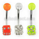 bnuvdic 316l steel belly banana w crystal studded uv ball dice