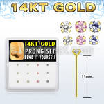 box  14kt gold bend it nose stud w 1.5 & 2mm color czs