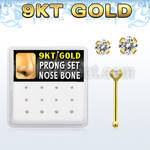 box  9kt gold nose bones w 1.5mm & 2mm prong set czs