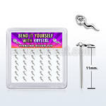 box silver bend it nose stud w sperm shape clear crystal