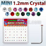 box silver nose studs w 1.2mm with color crystals