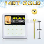 box w 12 14kt gold bend it nose studs w 1.5mm ball tops