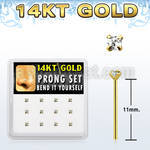 box w 12 14kt gold bend it nose studs w 2mm round czs 
