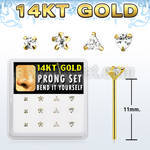 box w 12 14kt gold bend it nose studs w mixed shape czs