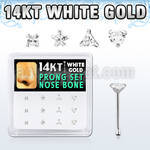box w 12 white gold nose bones w mix shaped prong set cz