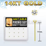 box w 14kt gold bend it nose studs w 1.5mm prong set czs