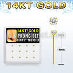 box w 14kt gold bend it nose studs w 2mm prong set czs