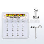 box w 16 pcs. silver nose bones, 22g w penis shape top