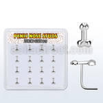 box w 16 pcs. silver nose studs, 22g w penis shape top