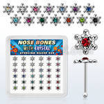 box w 36 silver nose bone w color crystal david star top