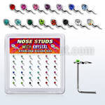 box w 36 silver nose studs w sperm shape crystal tops