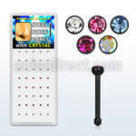 box w 40 black steel nose bone 20g w round crystal tops