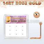 box w 9 14kt rose gold nose screws, 22g w 1.5mm ball top