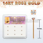 box w 9 rose gold bend it nose studs w 2mm clear czs